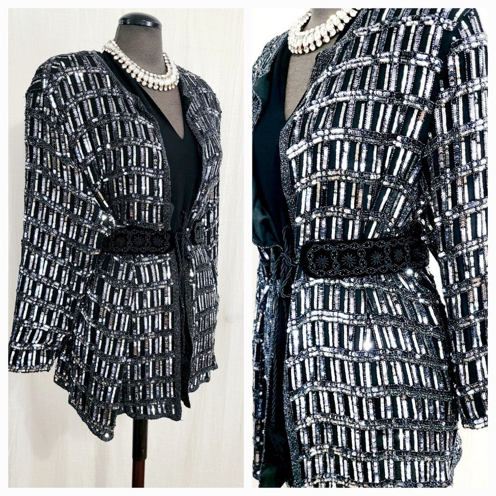 DENIM blue SEQUIN jacket / L